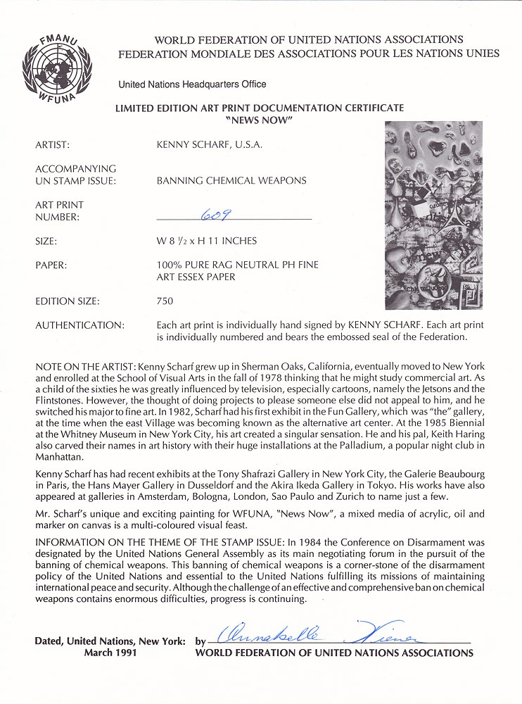 Kenny Scharf WFUNA News Now Edition COA