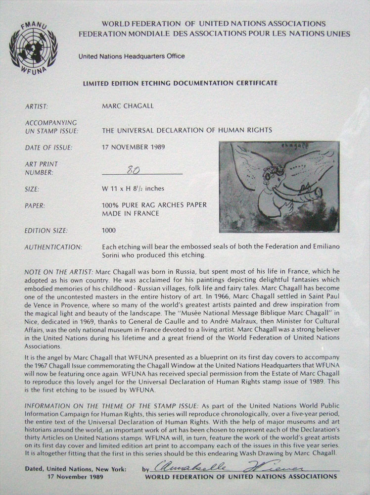 Marc Chagall Angel WFUNA COA